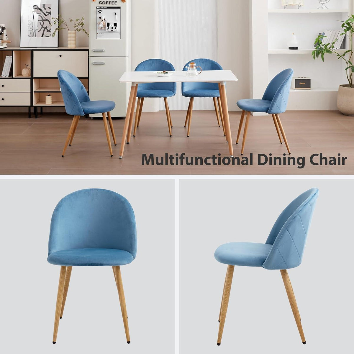 6 Esszimmerstühle Samt mit Metallbeinen, Blau