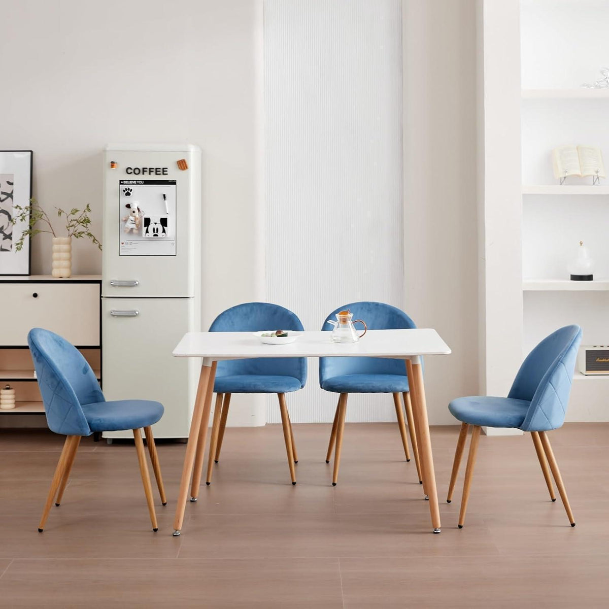 6 Esszimmerstühle Samt mit Metallbeinen, Blau