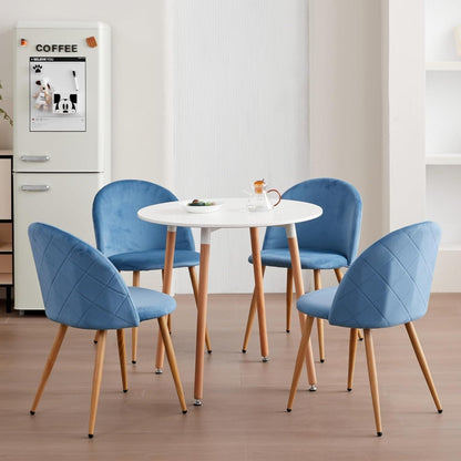 8 Esszimmerstühle Samt mit Metallbeinen & Schutzpolstern – Blau