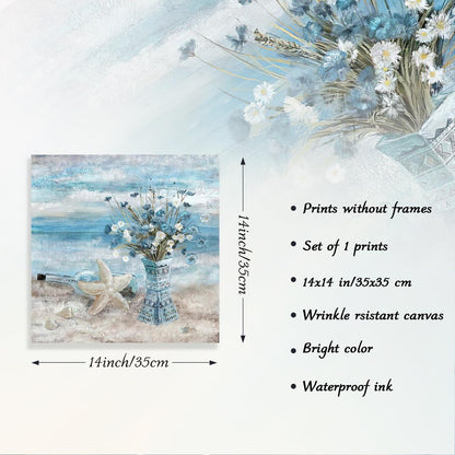 Badezimmer Blumen Wandbild Blauer Ozean Leinwand 35x35 cm Ungerahmt