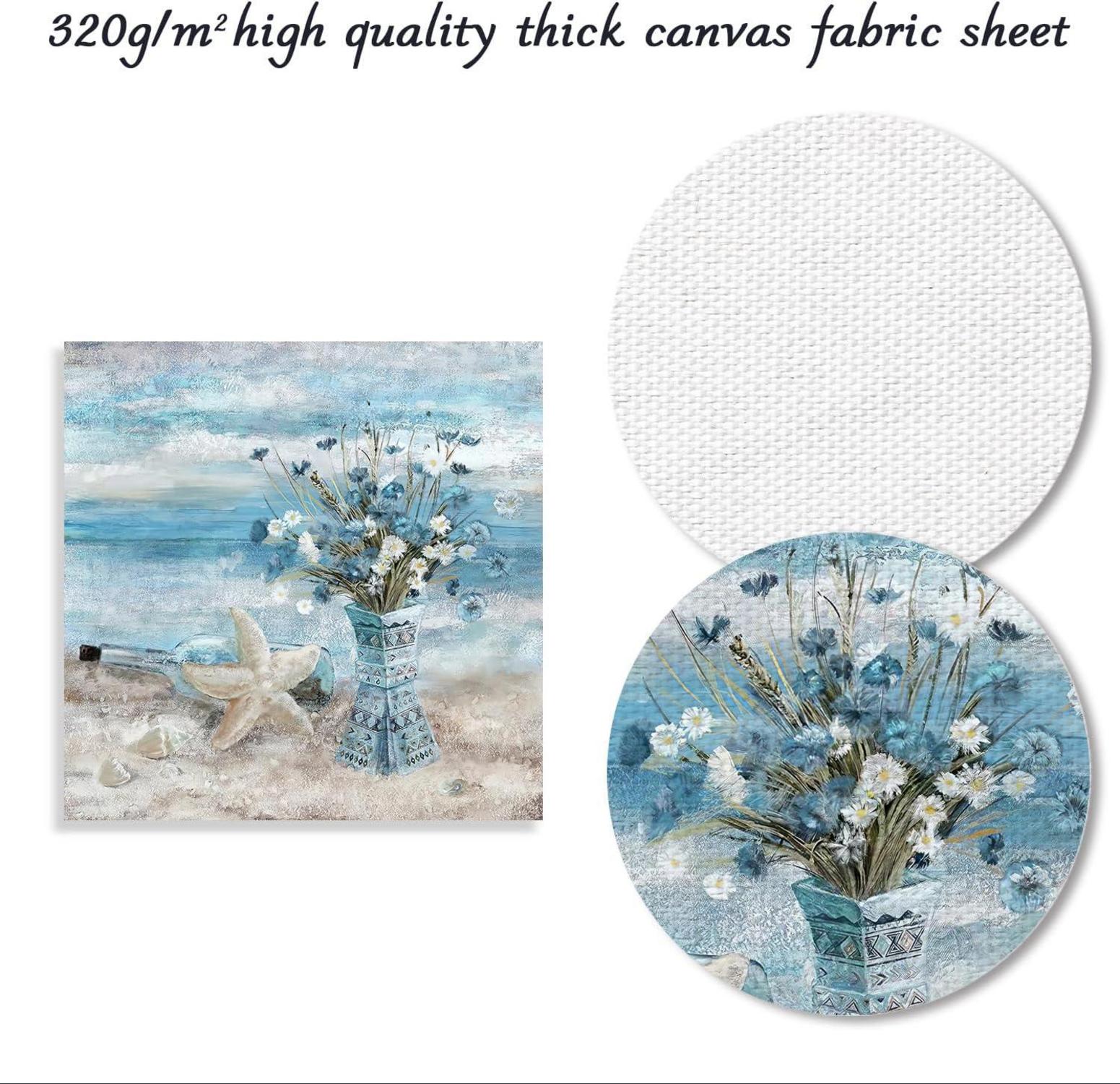 Badezimmer Wandbild Vintage Strand Blumen Ozean Kunst 35x35cm