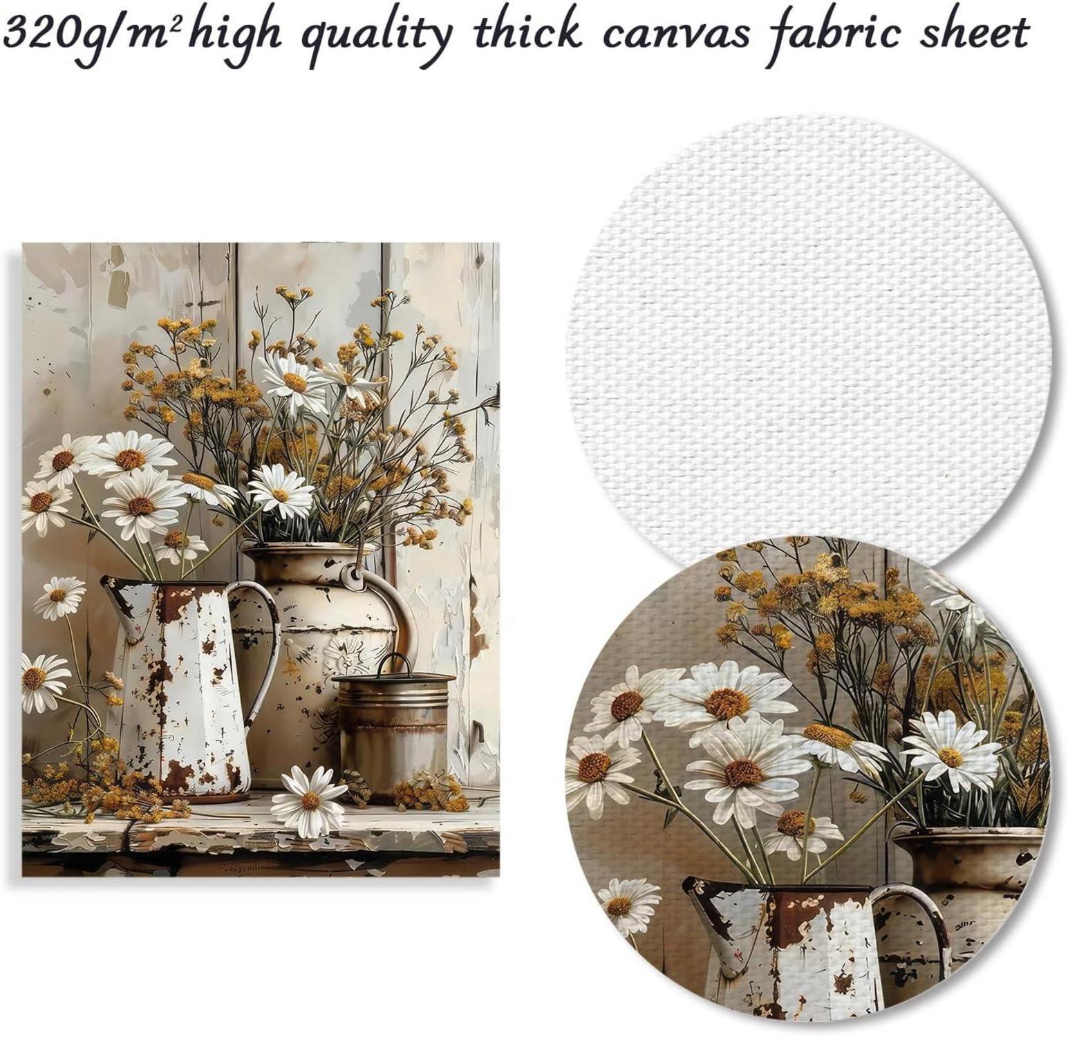 Rustikales Gänseblümchen Blumen Wandbild Vintage Land Leinwand