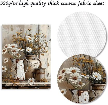 Rustikales Gänseblümchen Blumen Wandbild Vintage Land Leinwand