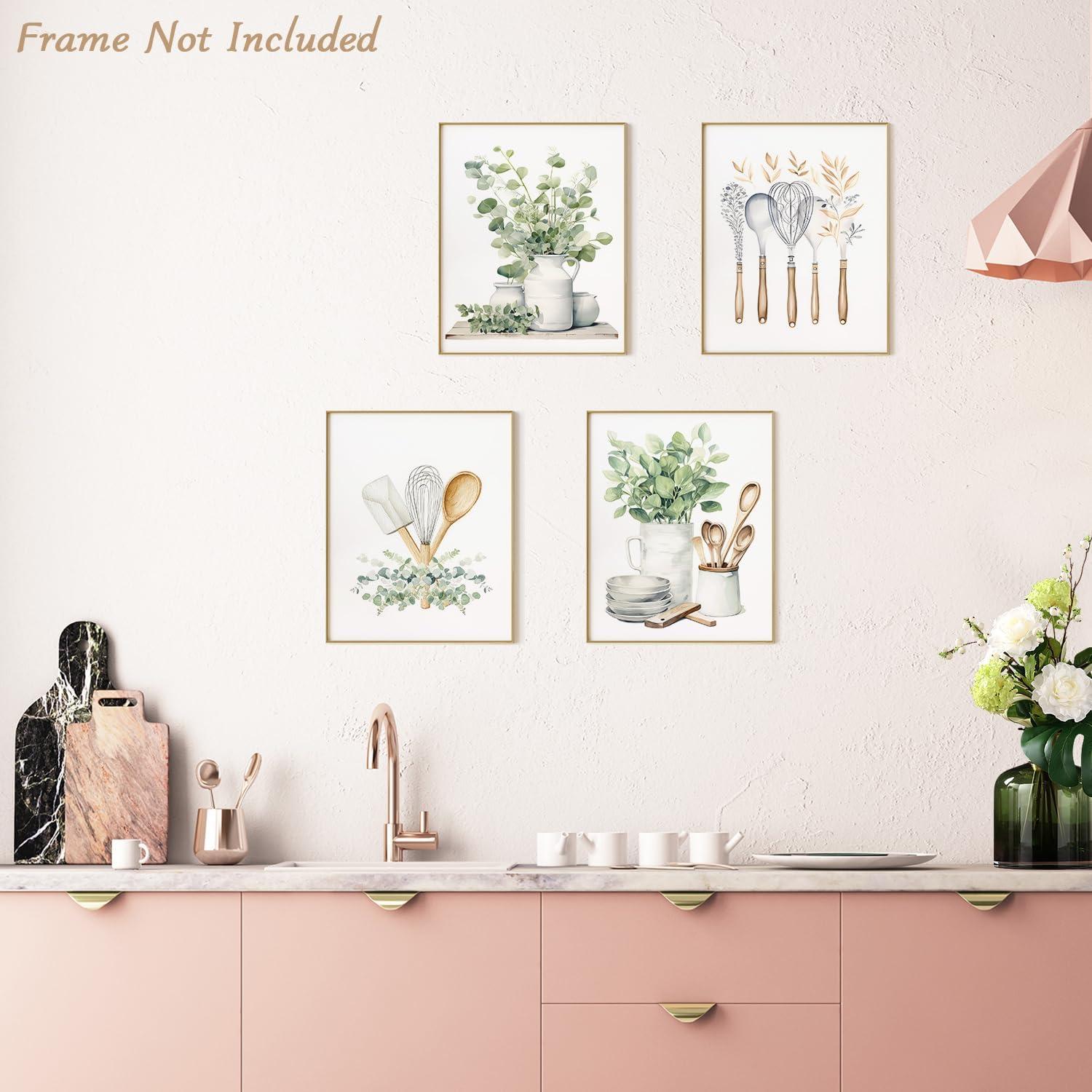 Botanische Küche Wandbilder 4er Set Salbei Grün Eukalyptus