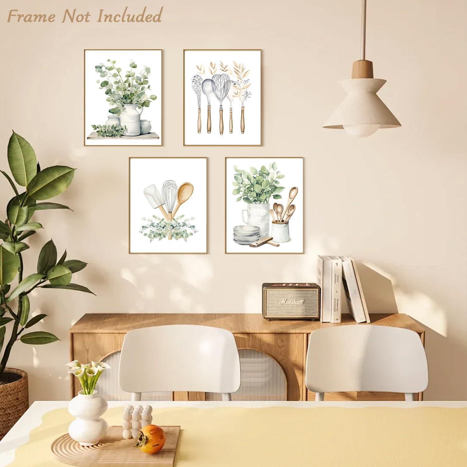 Botanische Küche Wandbilder Salbei Grün Eukalyptus Dekor 20x25cm 4er Set