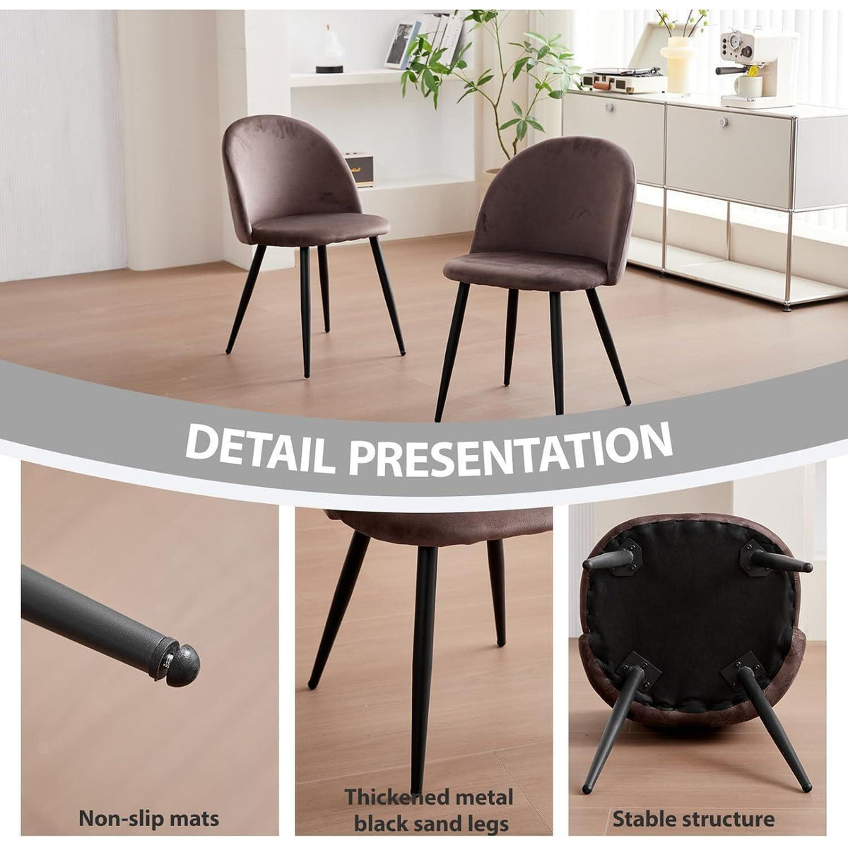 8er Set Samt Esszimmerstühle mit Metallbeinen – Braun