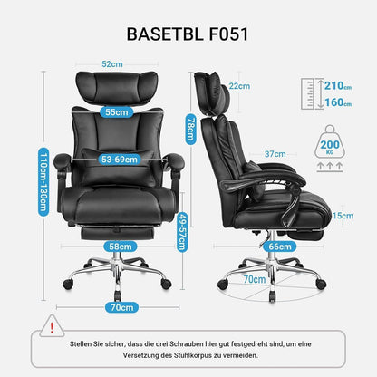 Ergonomischer Bürostuhl 200KG - Chefsessel PU-Leder
