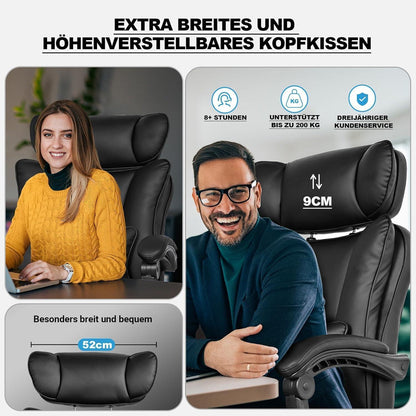 Ergonomischer Bürostuhl 200KG - Chefsessel PU-Leder