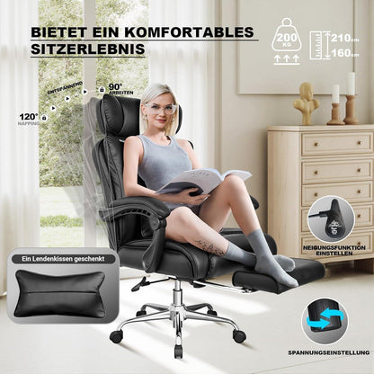 Ergonomischer Bürostuhl 200KG - Chefsessel PU-Leder