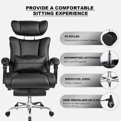 Ergonomischer Bürostuhl 200KG - Chefsessel PU-Leder