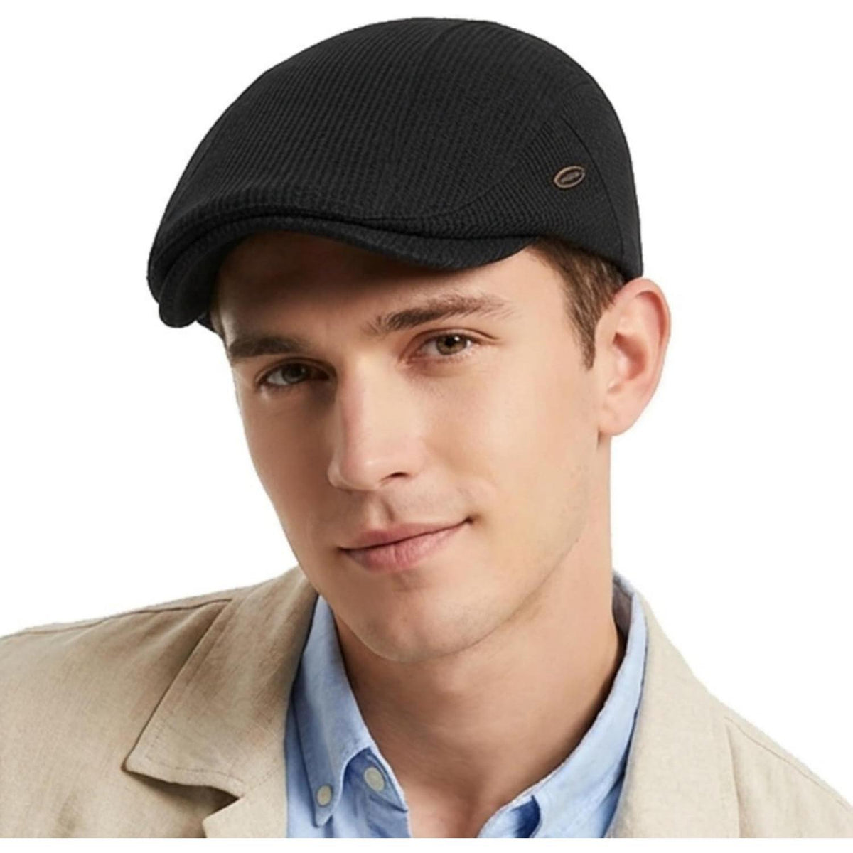 Herren Schiebermütze Winter Verstellbar – Warme Flat Cap Schwarz
