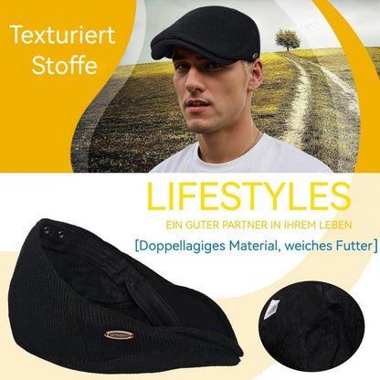 Herren Schiebermütze Winter Verstellbar – Warme Flat Cap Schwarz