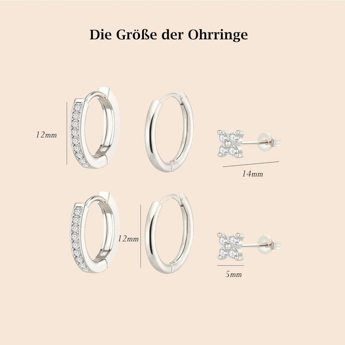 Ohrringe Silber 925 14K Vergoldet Damen Klein Creolen Ohrstecker Set