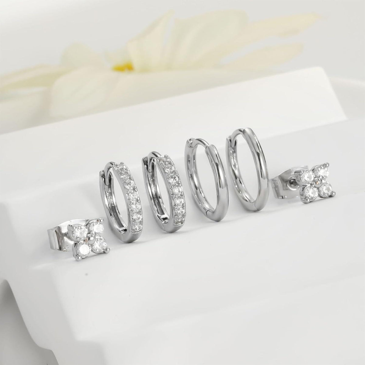 FUNEIA Ohrringe Silber 925 14K Vergoldet Damen Zirkonia Creolen Gold