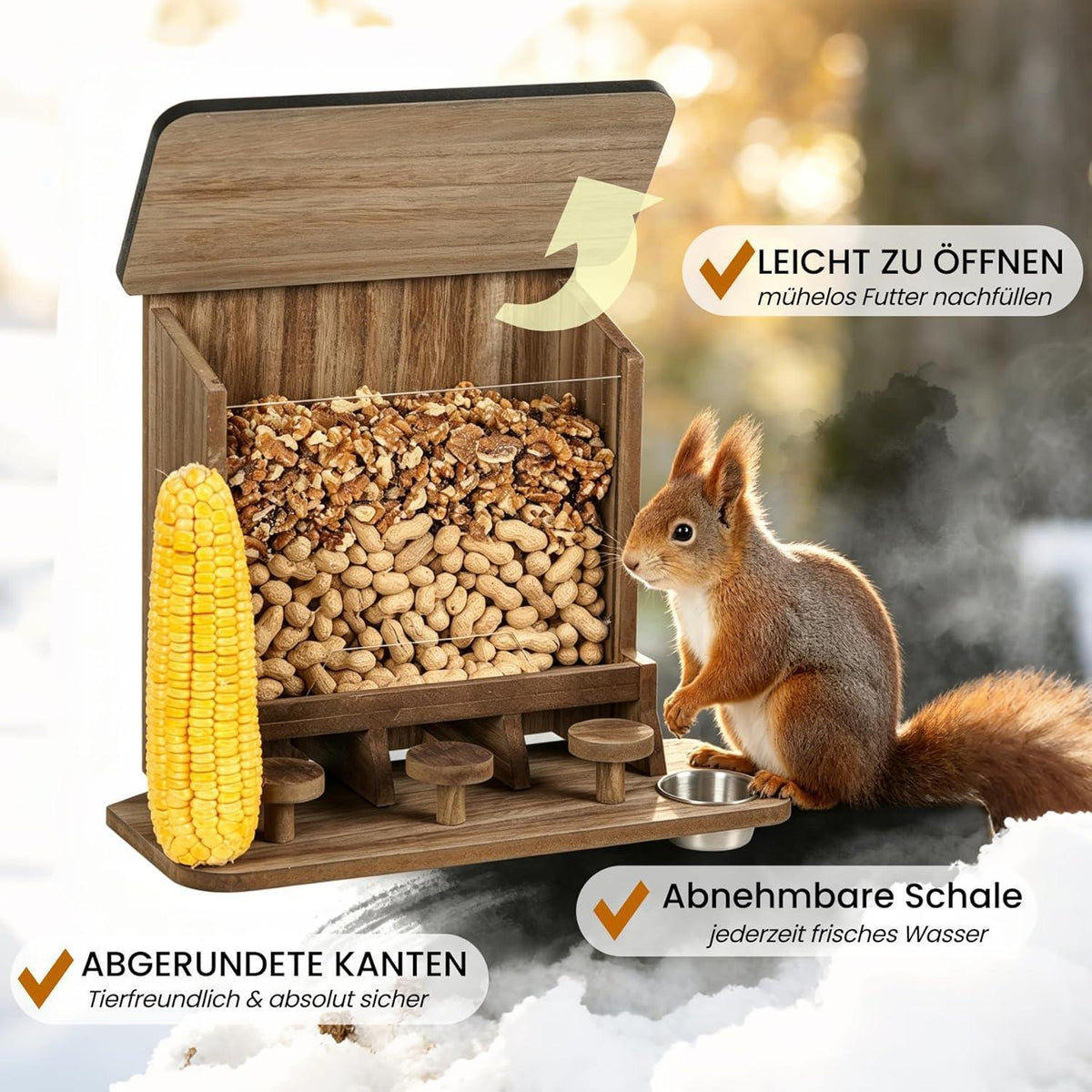 Eichhörnchen Futterhaus Holz – Wetterfest & Mit Picknicktisch