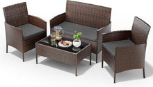 Polyrattan Sitzgruppe 4 Personen Set Terrasse Garten dunkelgrau