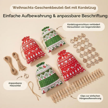 Adventskalender zum Befüllen 2026 mit 24 Stoffbeuteln und Zubehör