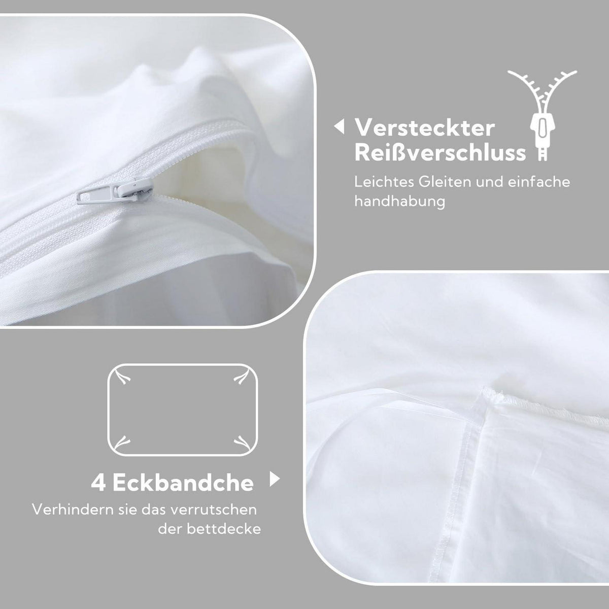 Satin Bettwäsche Set 220x240 Baumwolle Weiß 3tlg.