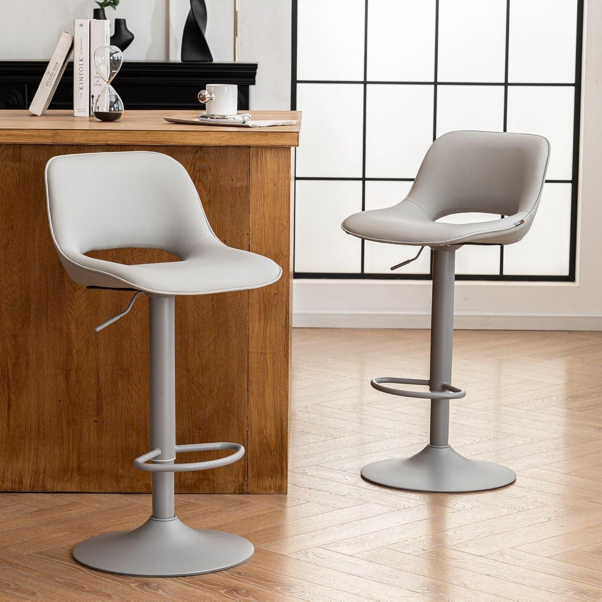 YOUNIKE Barhocker 2er Set, Höhenverstellbar & Drehbar, Grau