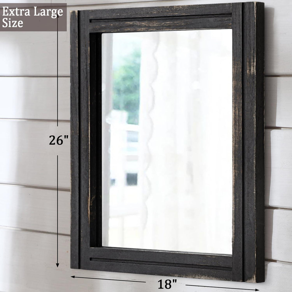 Großer rustikaler Holzspiegel 65x45 cm – Wanddeko für Schlafzimmer