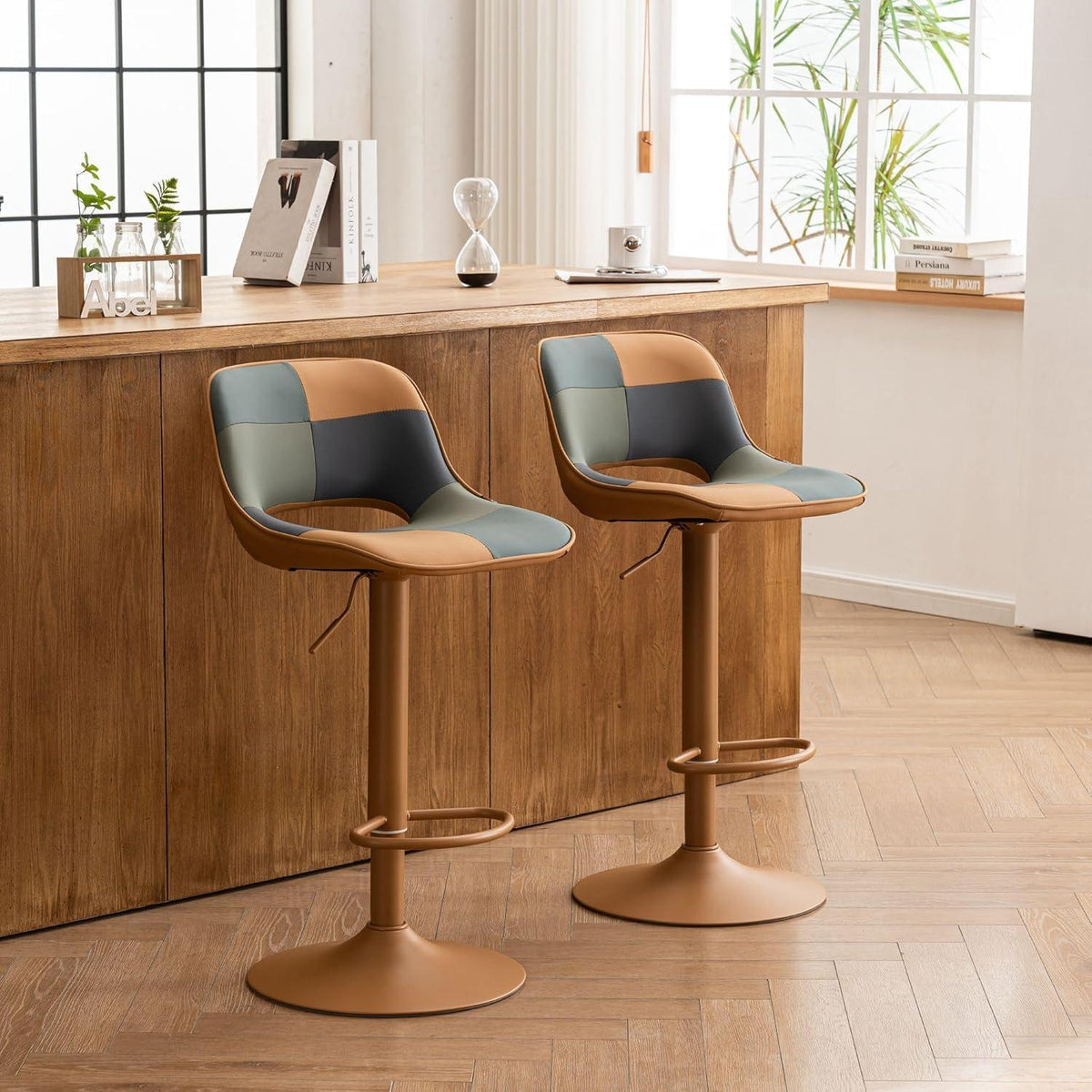 YOUNIKE Barhocker 2er Set, Boho Patchwork, Höhenverstellbar