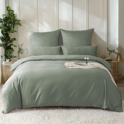 Satin Bettwäsche Set 220x240 GrauSage - 3tlg. Baumwolle Kühlend
