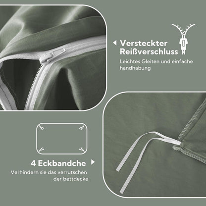 Satin Bettwäsche Set 220x240 GrauSage - 3tlg. Baumwolle Kühlend