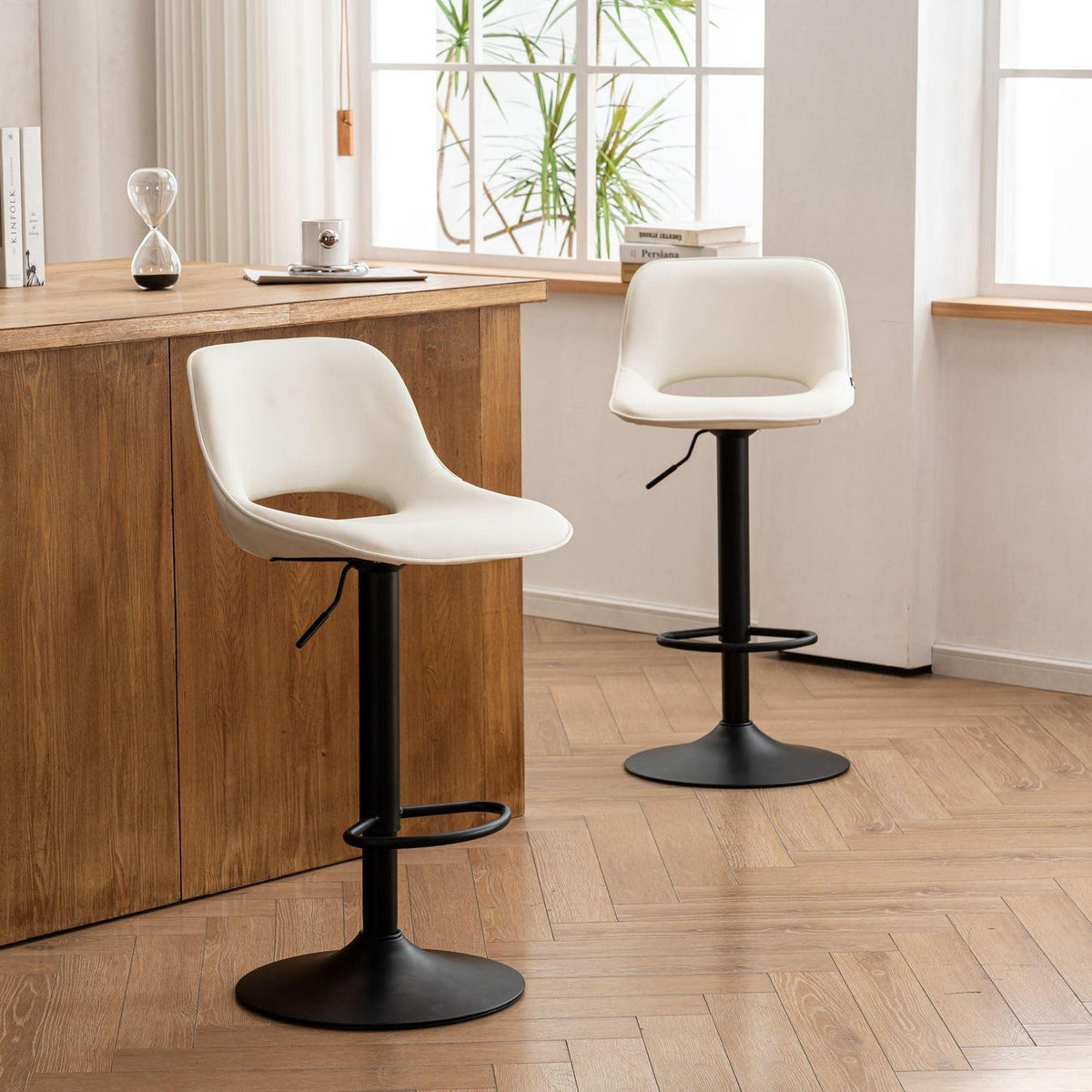 YOUNIKE Barhocker 2er Set, Höhenverstellbar & Drehbar, Weiß