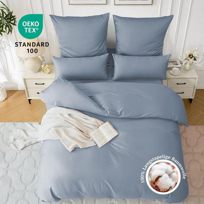Satin Bettwäsche Set 220x240 Baumwolle AshleyBlau