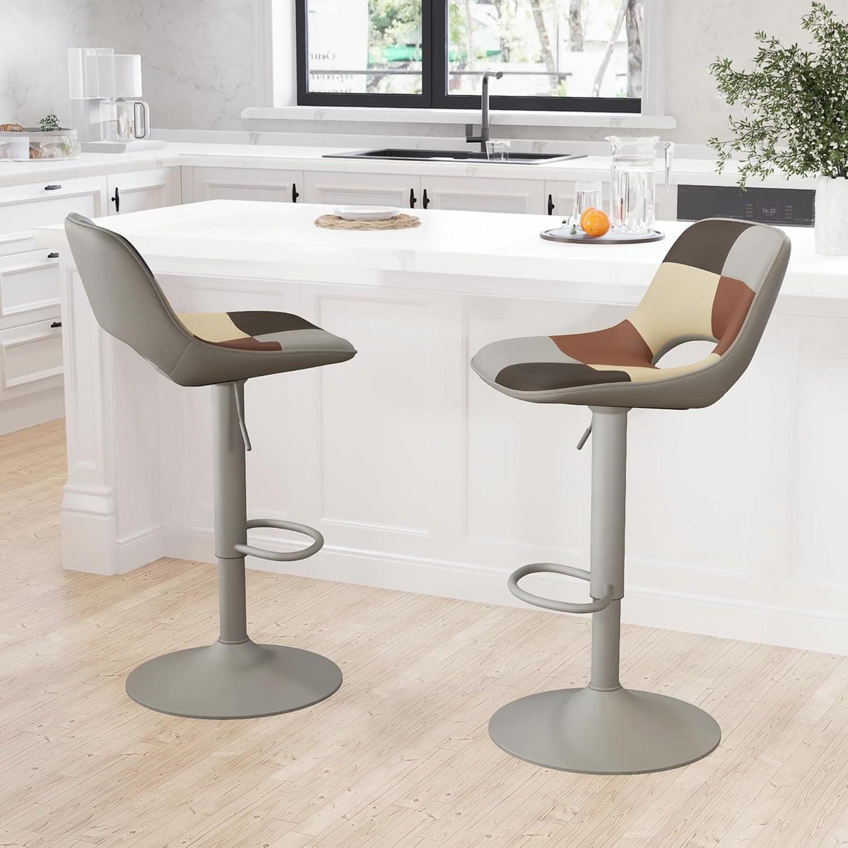 YOUNIKE Barhocker 2er Set, Boho Patchwork, Höhenverstellbar & Drehbar