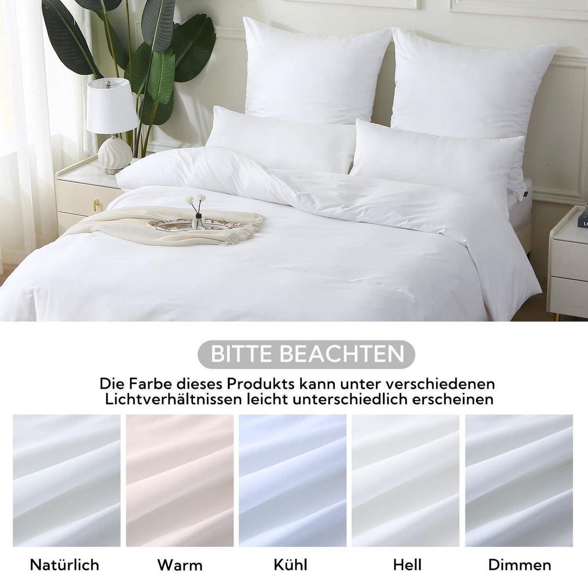 Satin Bettwäsche Set 135x200 Baumwolle Weiß 4tlg.