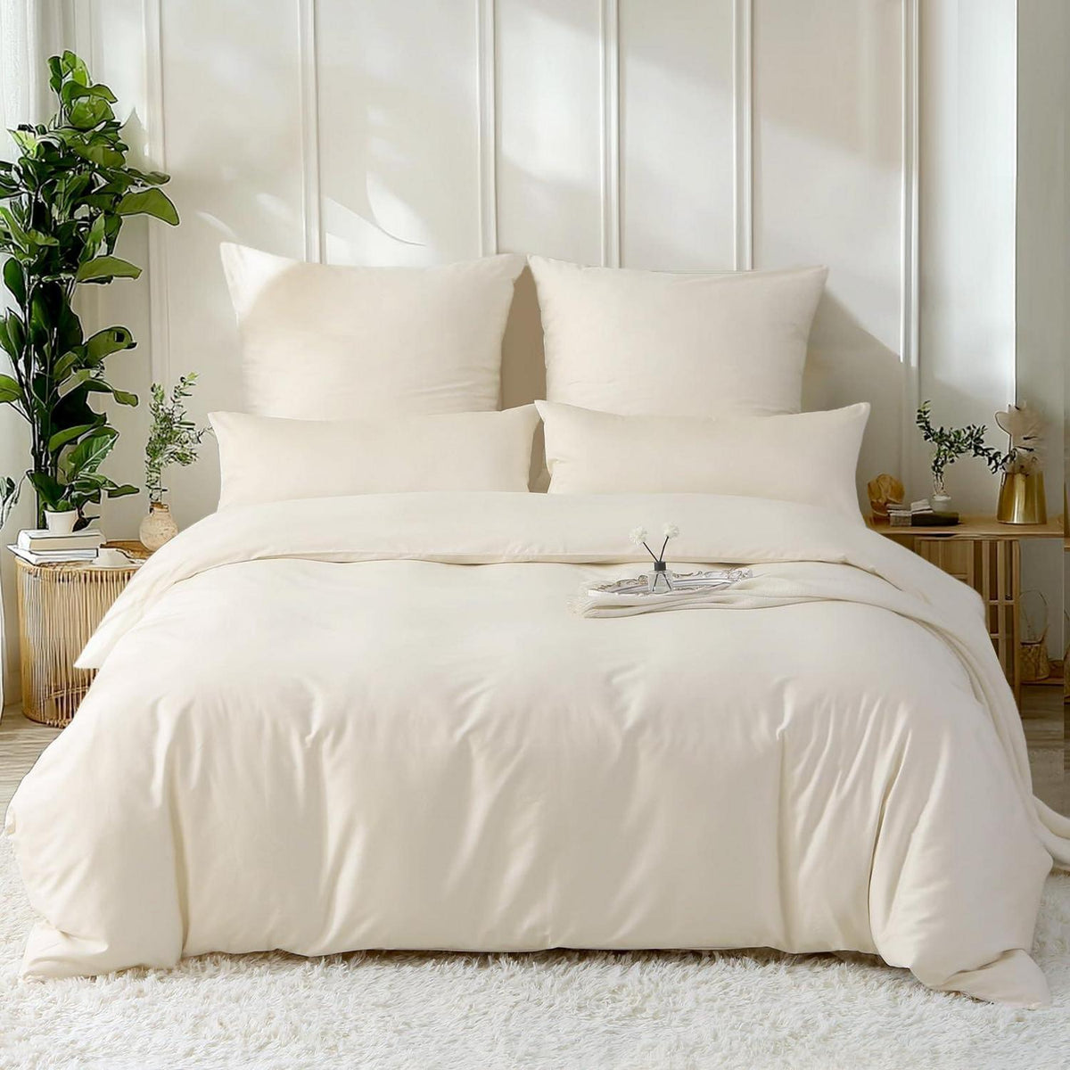 Satin Bettwäsche Set 220x240 Baumwolle Beige Kühlend 3tlg.