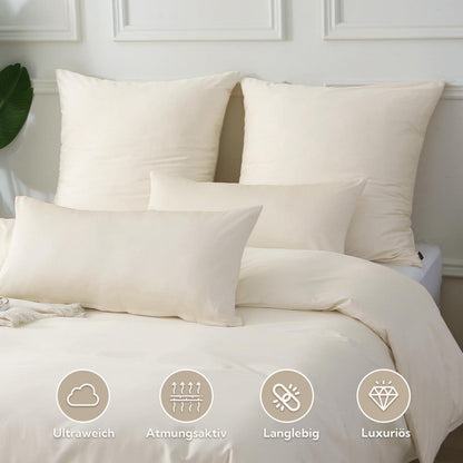Satin Bettwäsche Set 220x240 Baumwolle Beige Kühlend 3tlg.