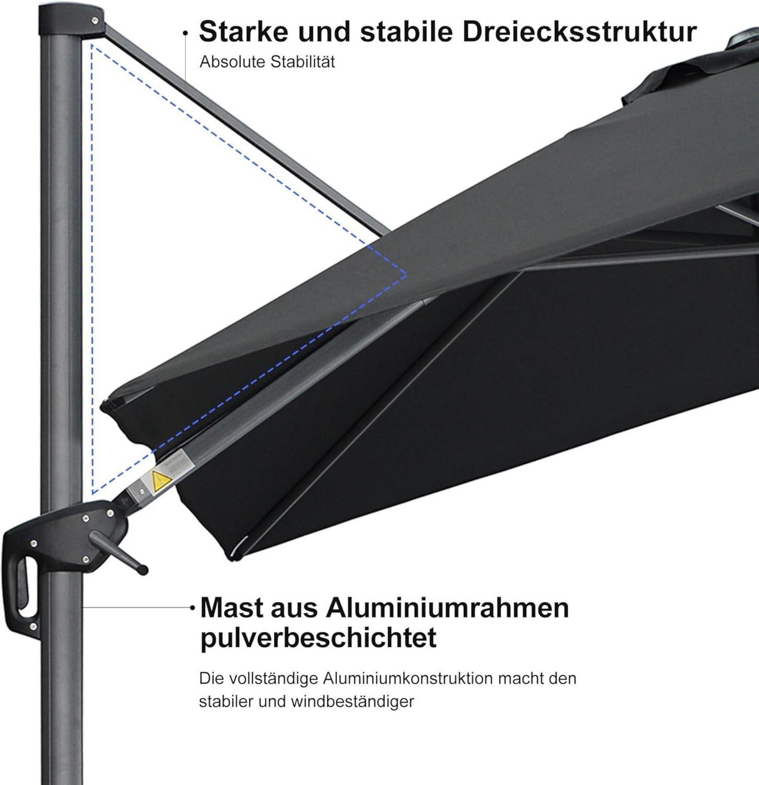 Purple Leaf Sonnenschirm 300x300cm Aluminium Ampelschirm Kurbel Schwarz