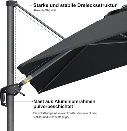 Purple Leaf Sonnenschirm 300x300cm Aluminium Ampelschirm Kurbel Schwarz