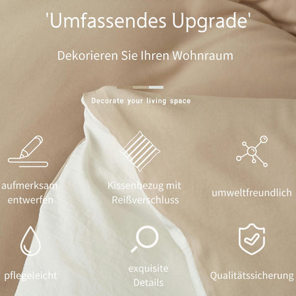 Wendebettwäsche 200x200 cm Baumwolle Beige-Weiß 3-teilig