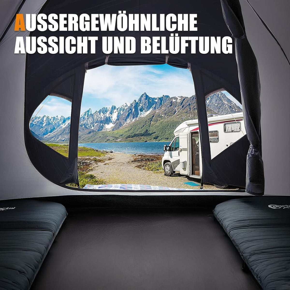 Kuppelzelt 3-4 Personen Blackout 4000mm wasserdicht mit Vorzelt Grau