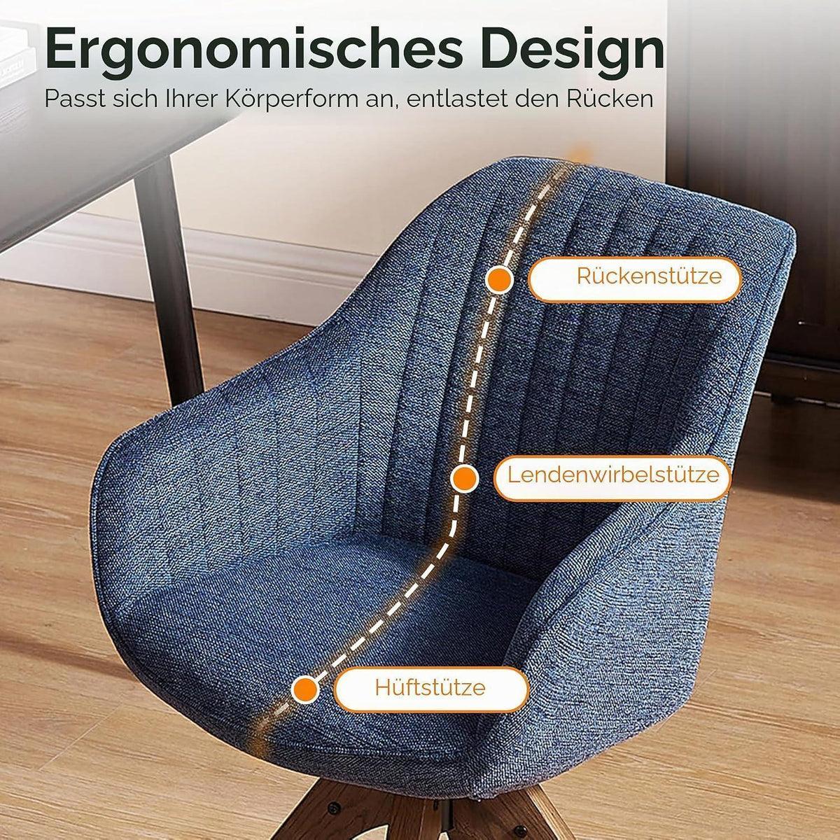 Drehstuhl Esszimmer Blau Leinen Polsterstuhl mit Armlehnen