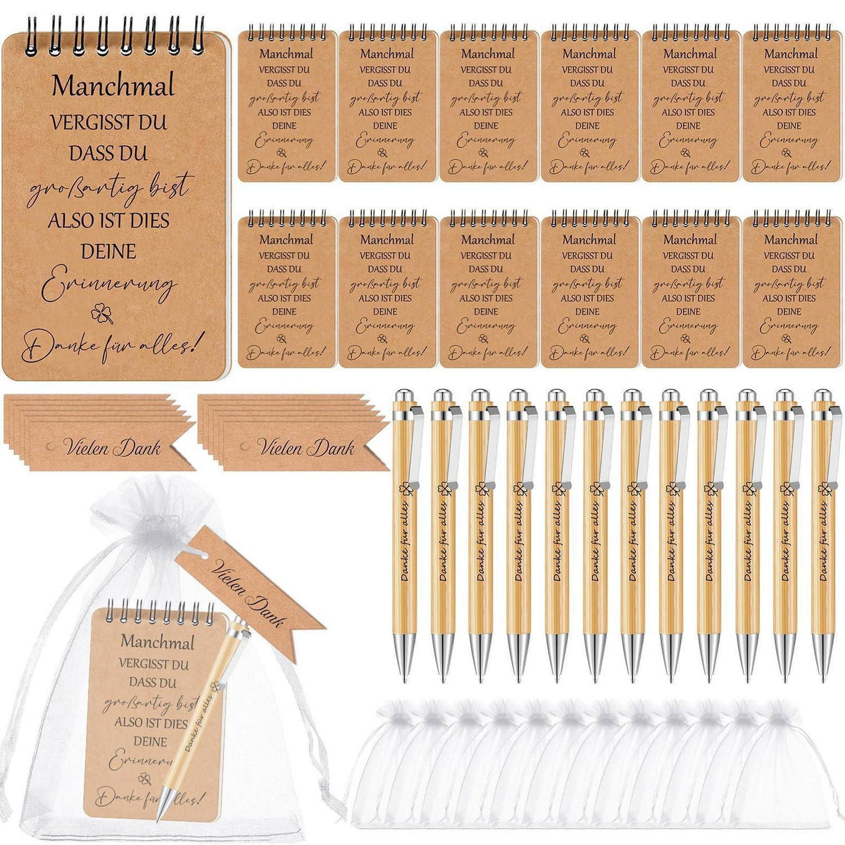 12x Dankeschön Geschenkset für Kollegen – Notizbuch & Stift