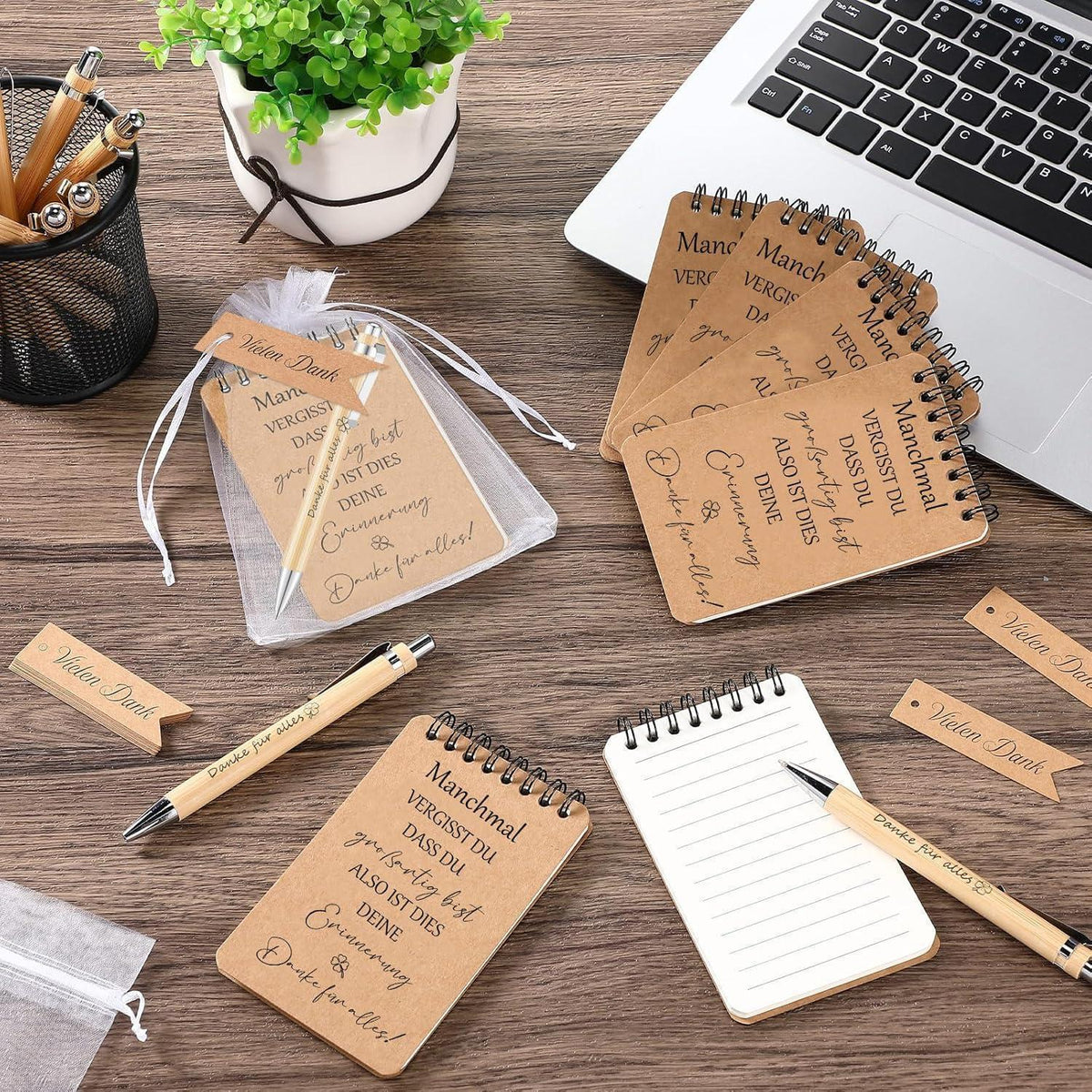 12x Dankeschön Geschenkset für Kollegen – Notizbuch & Stift