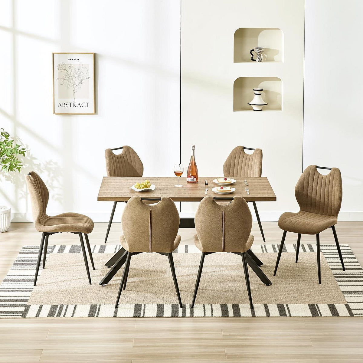 Esszimmergruppe mit Esstisch (140x80cm) & 6 Stühlen – Dunkelbraun