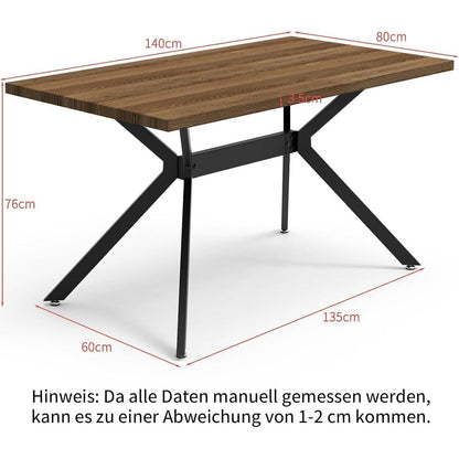 Esszimmergruppe mit Esstisch (140x80cm) & 6 Stühlen – Dunkelbraun