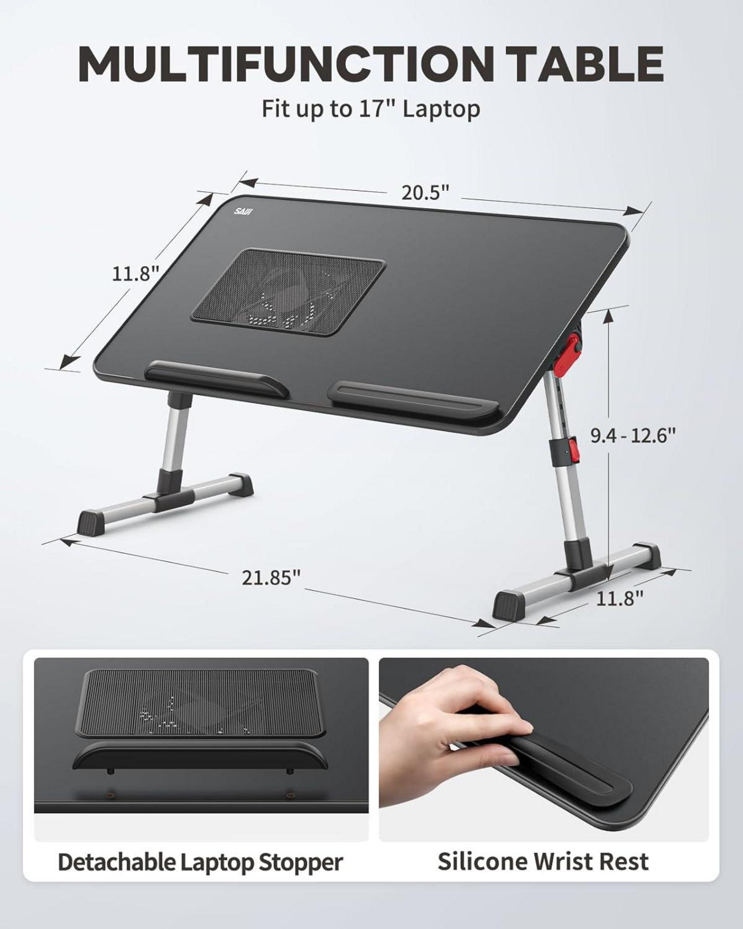 SAIJI Kühltisch Lapdesk USB Ventilator Verstellbarer Laptop Ständer Bett Schwarz