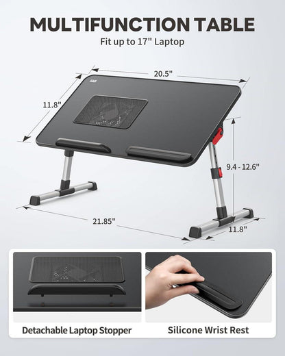 SAIJI Kühltisch Lapdesk USB Ventilator Verstellbarer Laptop Ständer Bett Schwarz