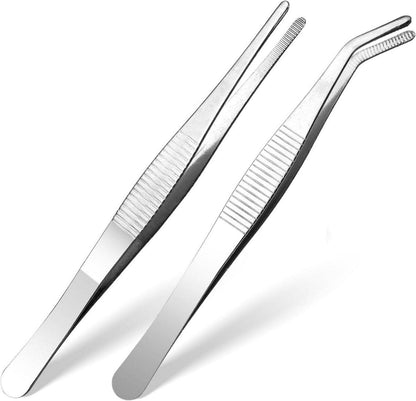 2er Set Edelstahl Gebogene und Gerade Pinzetten 14 cm, Universal