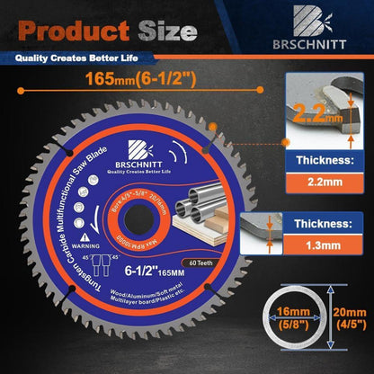 Kreissägeblatt 165mm 60T für Holz, Metall & Alu (3 Stück)