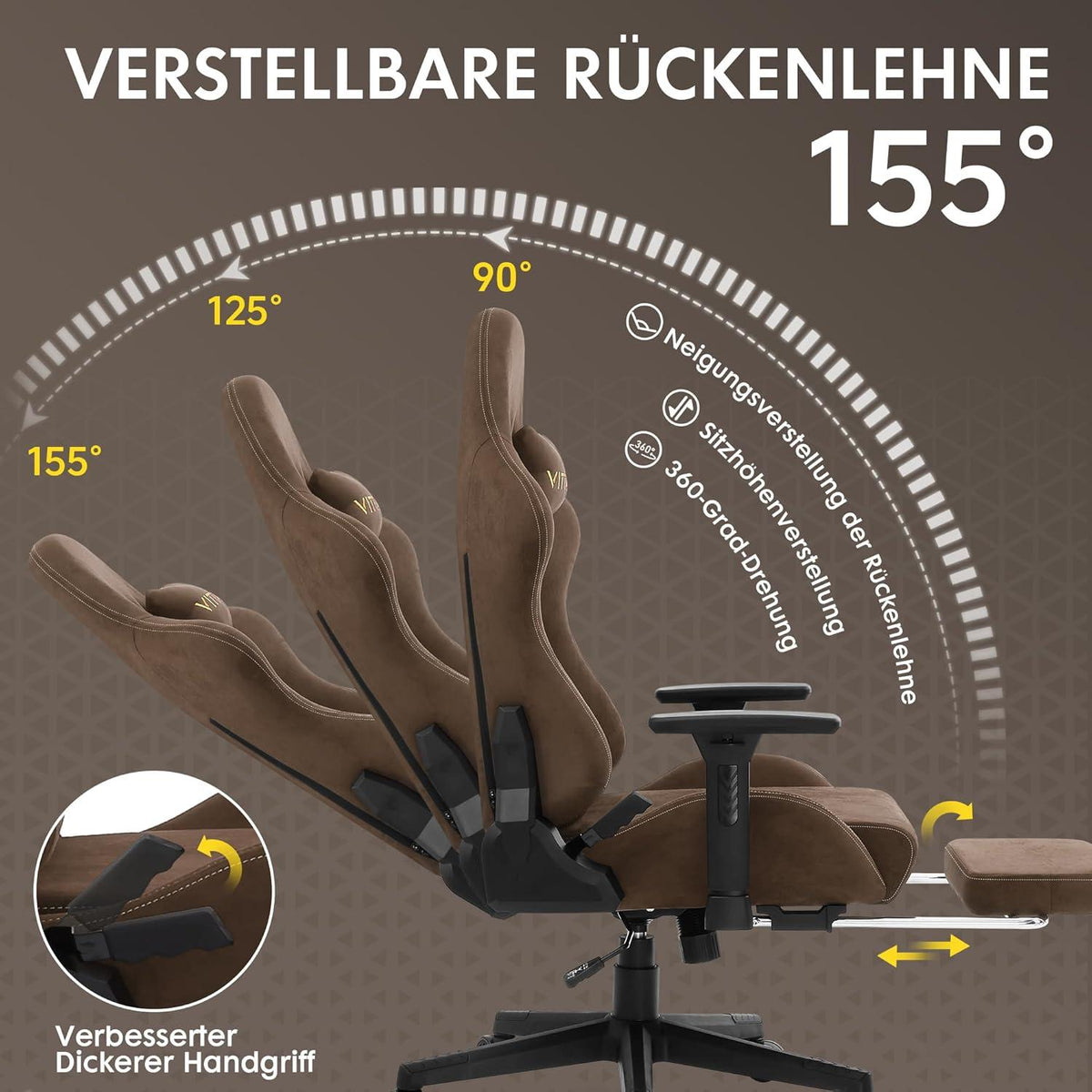 Gaming Stuhl Ergonomisch Atmungsaktiv Bürostuhl mit Fußstütze 3D