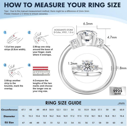 Damen Moissanite Verlobungsring 1 Karat D VVS1 925 Silber Weißgold 57