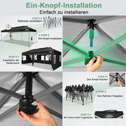 Faltpavillon 3x6 mit Seitenwänden – Wasserdicht & UV-Schutz
