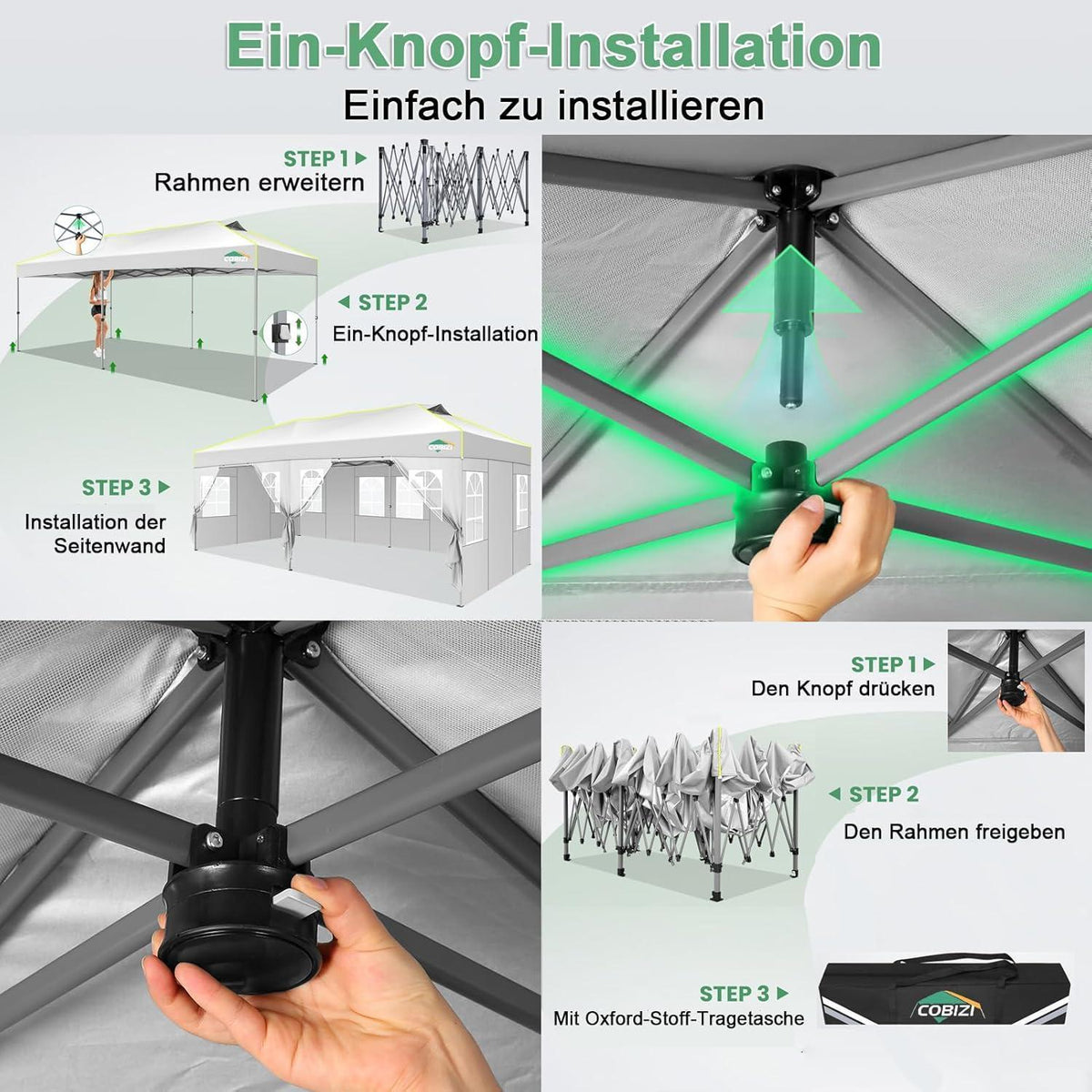 Faltpavillon 3x6 mit Seitenwänden – Wasserdicht & UV-Schutz